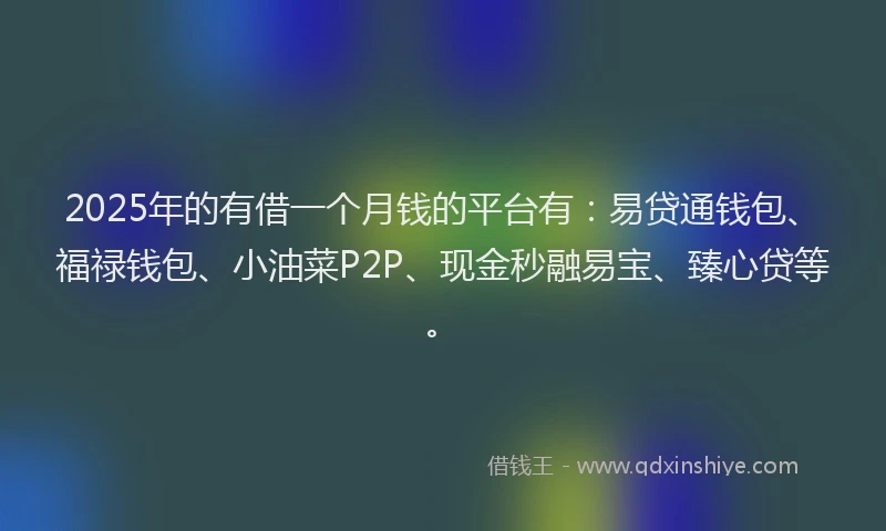 2025年的有借一个月钱的平台有：易贷通钱包、福禄钱包、小油菜P2P、现金秒融易宝、臻心贷等。