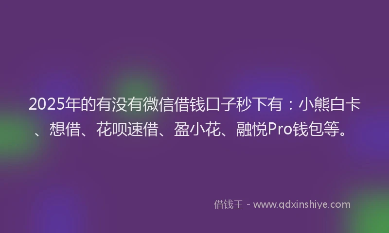 2025年的有没有微信借钱口子秒下有：小熊白卡、想借、花呗速借、盈小花、融悦Pro钱包等。