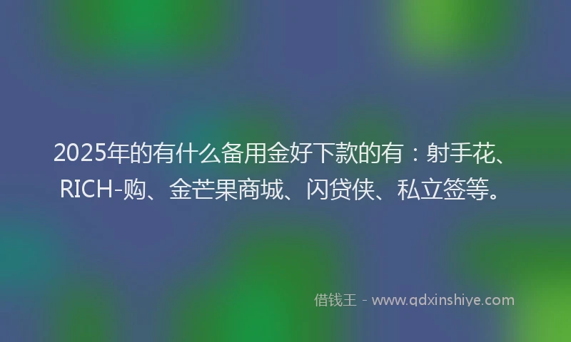 2025年的有什么备用金好下款的有:射手花、RICH-购、金芒果商城、闪贷侠、私立签等。