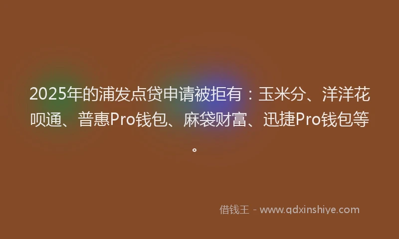 2025年的浦发点贷申请被拒有：玉米分、洋洋花呗通、普惠Pro钱包、麻袋财富、迅捷Pro钱包等。