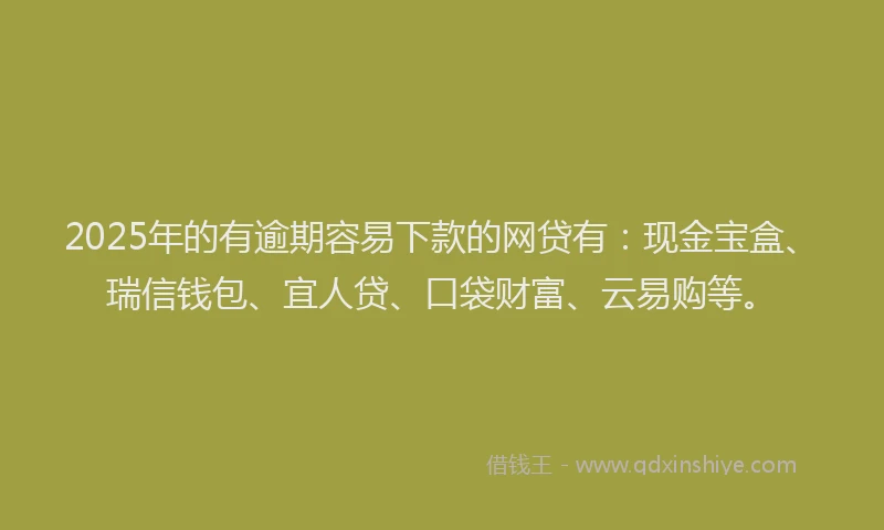 2025年的有逾期容易下款的网贷有：现金宝盒、瑞信钱包、宜人贷、口袋财富、云易购等。