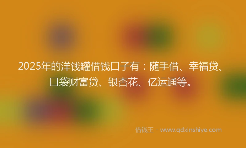 2025年的洋钱罐借钱口子有：随手借、幸福贷、口袋财富贷、银杏花、亿运通等。