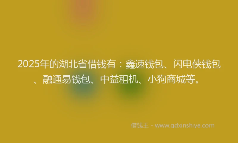 2025年的湖北省借钱有：鑫速钱包、闪电侠钱包、融通易钱包、中益租机、小狗商城等。