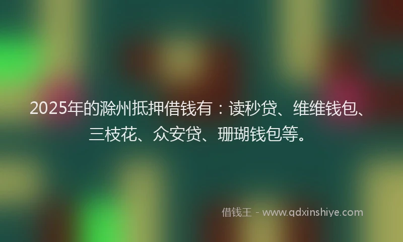 2025年的滁州抵押借钱有:读秒贷、维维钱包、三枝花、众安贷、珊瑚钱包等。