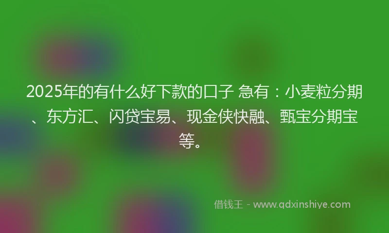 2025年的有什么好下款的口子 急有：小麦粒分期、东方汇、闪贷宝易、现金侠快融、甄宝分期宝等。
