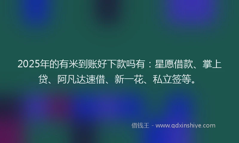 2025年的有米到账好下款吗有：星愿借款、掌上贷、阿凡达速借、新一花、私立签等。