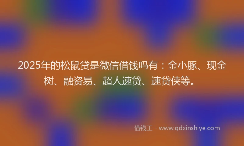 2025年的松鼠贷是微信借钱吗有：金小豚、现金树、融资易、超人速贷、速贷侠等。