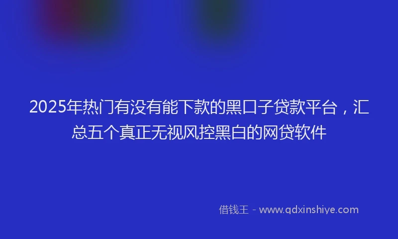 2025年热门有没有能下款的黑口子贷款平台，汇总五个真正无视风控黑白的网贷软件