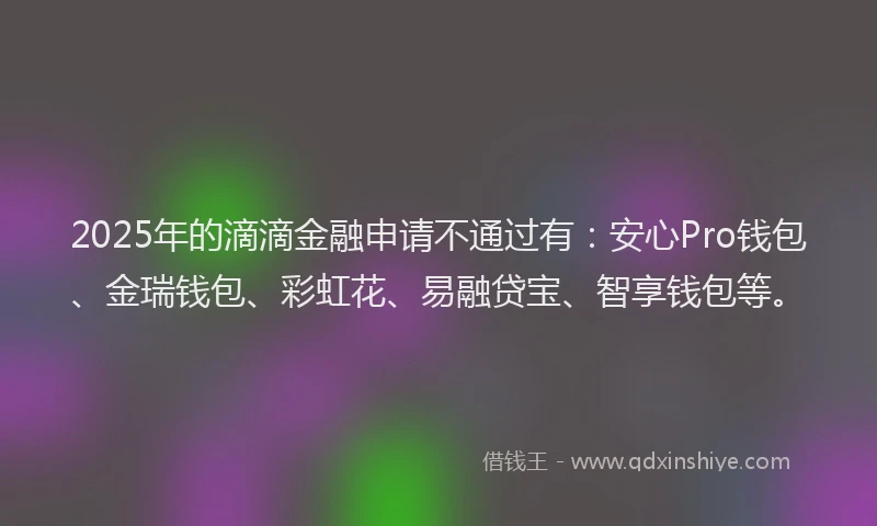 2025年的滴滴金融申请不通过有：安心Pro钱包、金瑞钱包、彩虹花、易融贷宝、智享钱包等。
