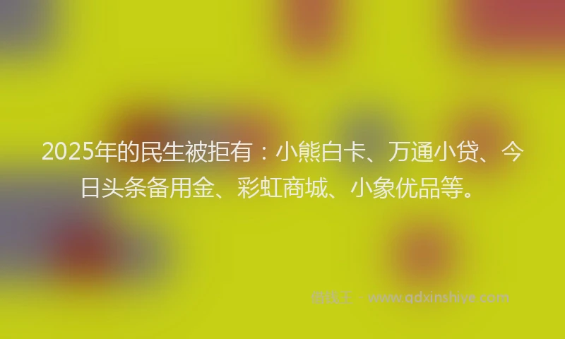 2025年的民生被拒有：小熊白卡、万通小贷、今日头条备用金、彩虹商城、小象优品等。