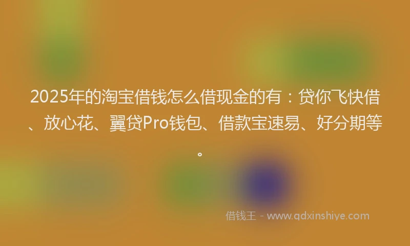 2025年的淘宝借钱怎么借现金的有：贷你飞快借、放心花、翼贷Pro钱包、借款宝速易、好分期等。