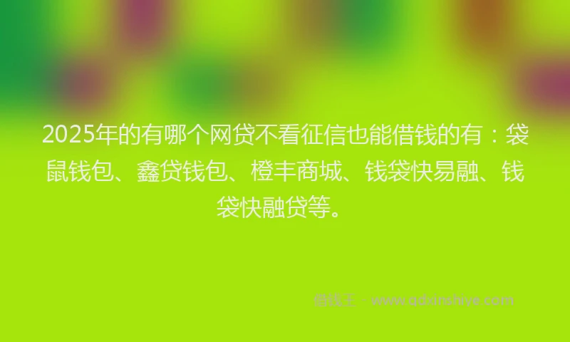 2025年的有哪个网贷不看征信也能借钱的有:袋鼠钱包、鑫贷钱包、橙丰商城、钱袋快易融、钱袋快融贷等。
