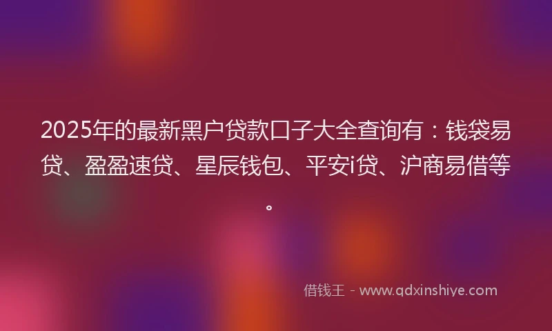2025年的最新黑户贷款口子大全查询有：钱袋易贷、盈盈速贷、星辰钱包、平安i贷、沪商易借等。