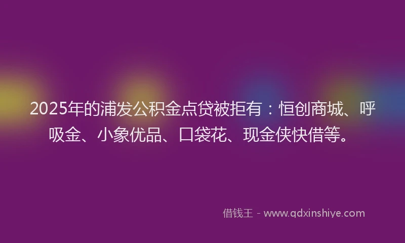 2025年的浦发公积金点贷被拒有：恒创商城、呼吸金、小象优品、口袋花、现金侠快借等。