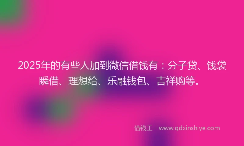 2025年的有些人加到微信借钱有：分子贷、钱袋瞬借、理想给、乐融钱包、吉祥购等。