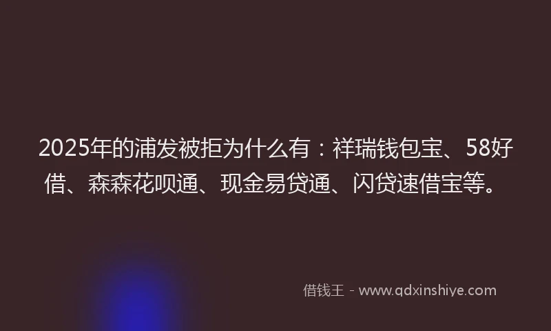 2025年的浦发被拒为什么有：祥瑞钱包宝、58好借、森森花呗通、现金易贷通、闪贷速借宝等。