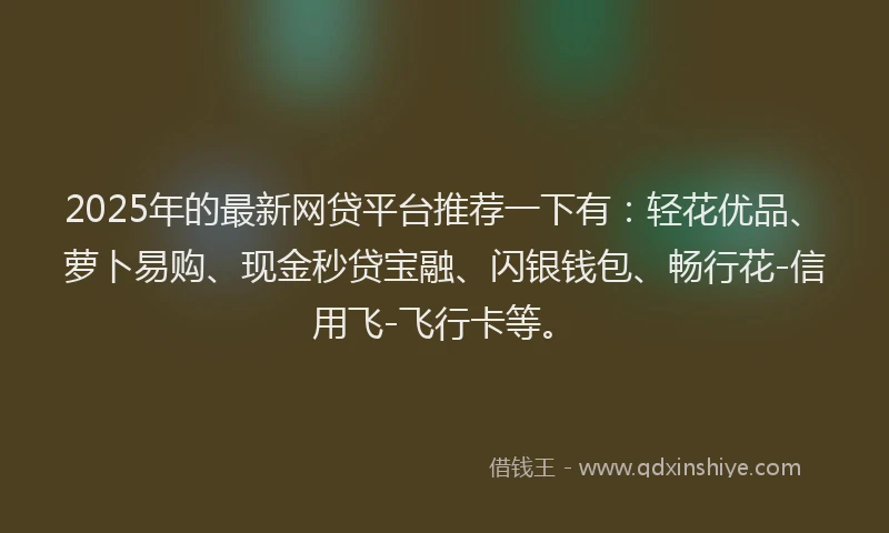 2025年的最新网贷平台推荐一下有：轻花优品、萝卜易购、现金秒贷宝融、闪银钱包、畅行花-信用飞-飞行卡等。