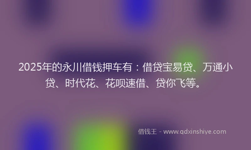 2025年的永川借钱押车有：借贷宝易贷、万通小贷、时代花、花呗速借、贷你飞等。