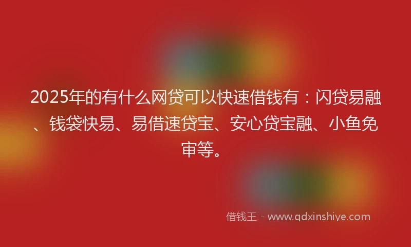 2025年的有什么网贷可以快速借钱有：闪贷易融、钱袋快易、易借速贷宝、安心贷宝融、小鱼免审等。