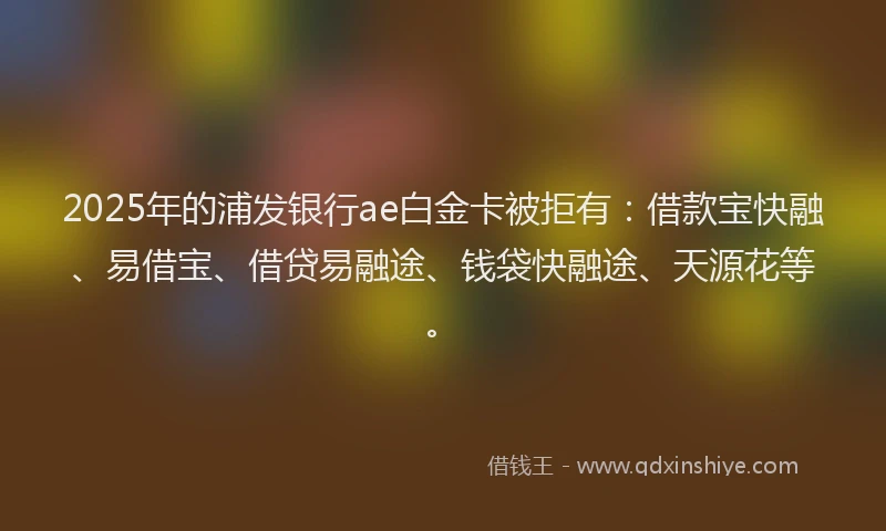 2025年的浦发银行ae白金卡被拒有：借款宝快融、易借宝、借贷易融途、钱袋快融途、天源花等。