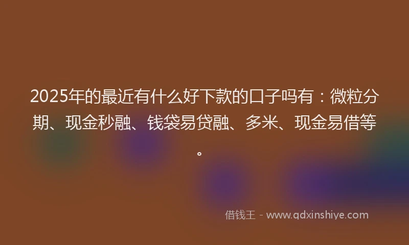2025年的最近有什么好下款的口子吗有：微粒分期、现金秒融、钱袋易贷融、多米、现金易借等。