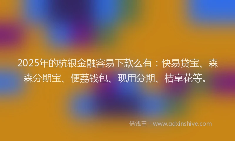 2025年的杭银金融容易下款么有：快易贷宝、森森分期宝、便荔钱包、现用分期、桔享花等。