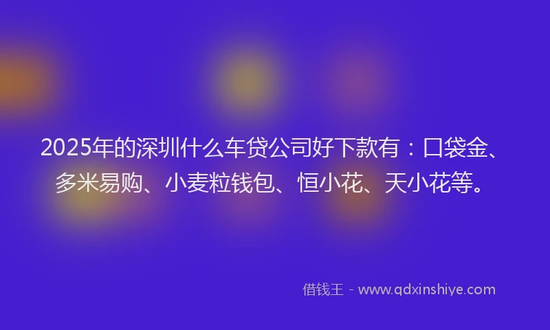 2025年的深圳什么车贷公司好下款有:口袋金、多米易购、小麦粒钱包、恒小花、天小花等。