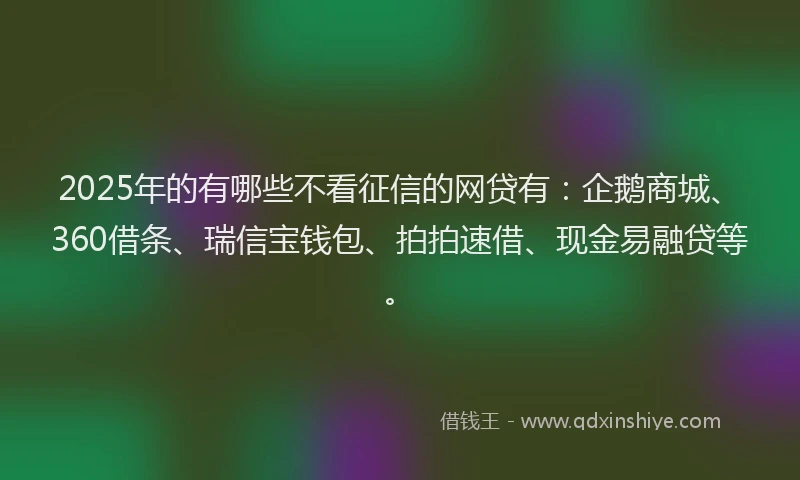 2025年的有哪些不看征信的网贷有：企鹅商城、360借条、瑞信宝钱包、拍拍速借、现金易融贷等。