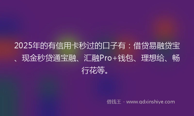 2025年的有信用卡秒过的口子有：借贷易融贷宝、现金秒贷通宝融、汇融Pro+钱包、理想给、畅行花等。