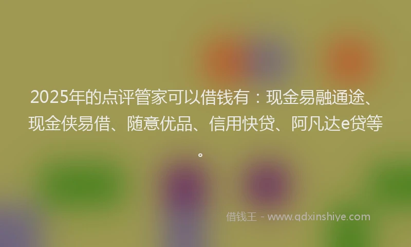 2025年的点评管家可以借钱有：现金易融通途、现金侠易借、随意优品、信用快贷、阿凡达e贷等。