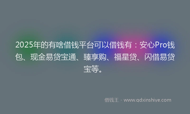 2025年的有啥借钱平台可以借钱有：安心Pro钱包、现金易贷宝通、臻享购、福星贷、闪借易贷宝等。