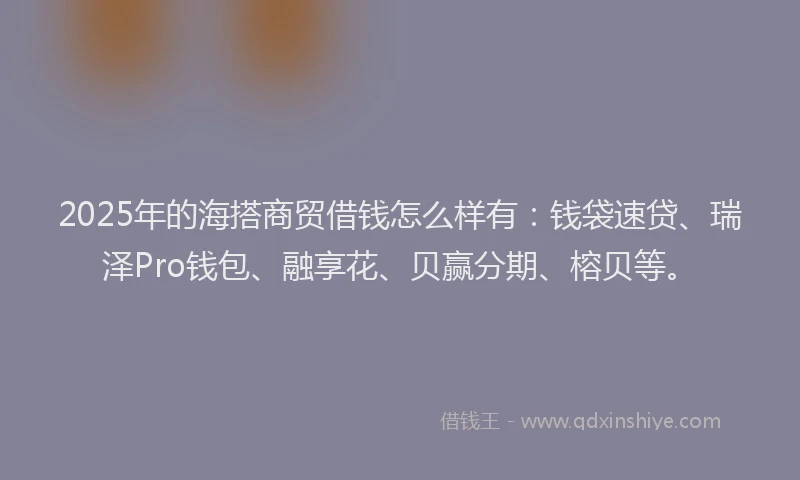 2025年的海搭商贸借钱怎么样有：钱袋速贷、瑞泽Pro钱包、融享花、贝赢分期、榕贝等。