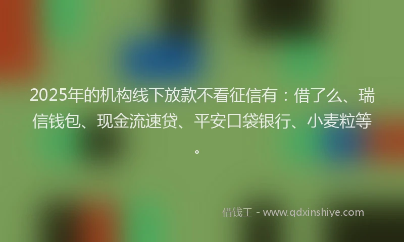 2025年的机构线下放款不看征信有：借了么、瑞信钱包、现金流速贷、平安口袋银行、小麦粒等。
