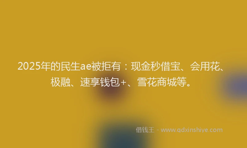 2025年的民生ae被拒有：现金秒借宝、会用花、极融、速享钱包+、雪花商城等。