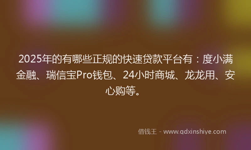 2025年的有哪些正规的快速贷款平台有:度小满金融、瑞信宝Pro钱包、24小时商城、龙龙用、安心购等。