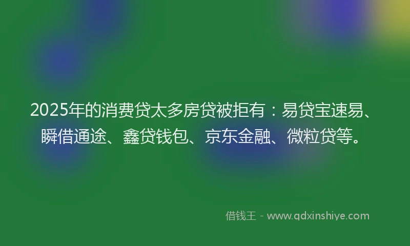 2025年的消费贷太多房贷被拒有：易贷宝速易、瞬借通途、鑫贷钱包、京东金融、微粒贷等。