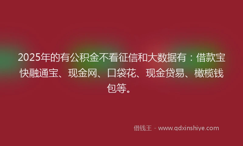 2025年的有公积金不看征信和大数据有：借款宝快融通宝、现金网、口袋花、现金贷易、橄榄钱包等。