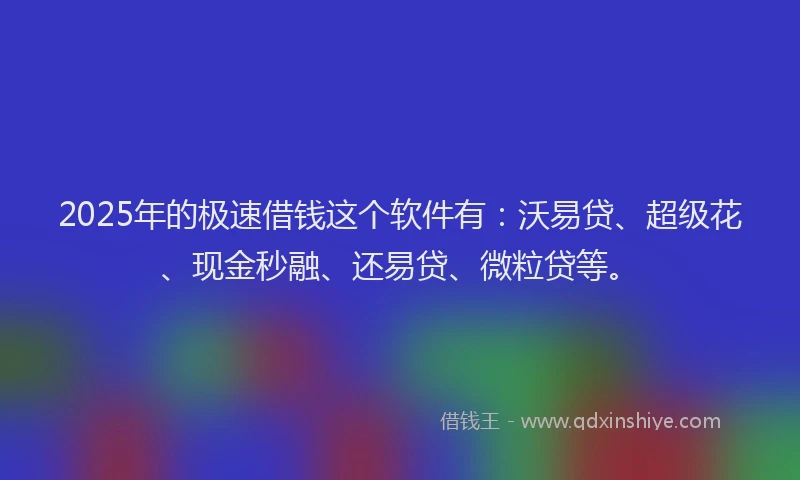 2025年的极速借钱这个软件有：沃易贷、超级花、现金秒融、还易贷、微粒贷等。
