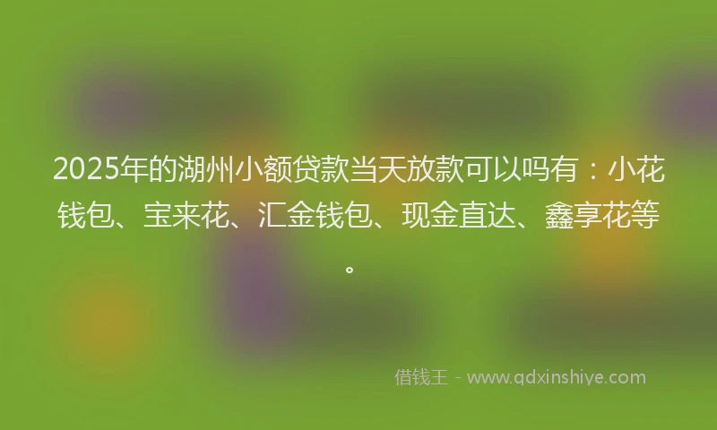 2025年的湖州小额贷款当天放款可以吗有：小花钱包、宝来花、汇金钱包、现金直达、鑫享花等。