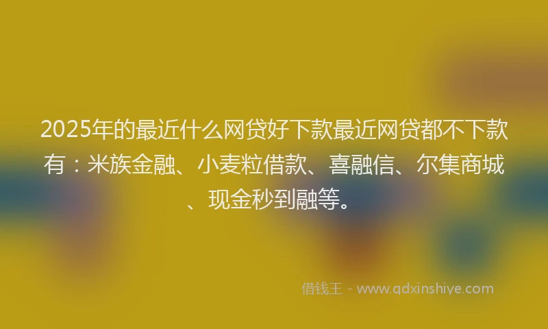 2025年的最近什么网贷好下款最近网贷都不下款有：米族金融、小麦粒借款、喜融信、尔集商城、现金秒到融等。