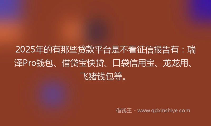 2025年的有那些贷款平台是不看征信报告有：瑞泽Pro钱包、借贷宝快贷、口袋信用宝、龙龙用、飞猪钱包等。