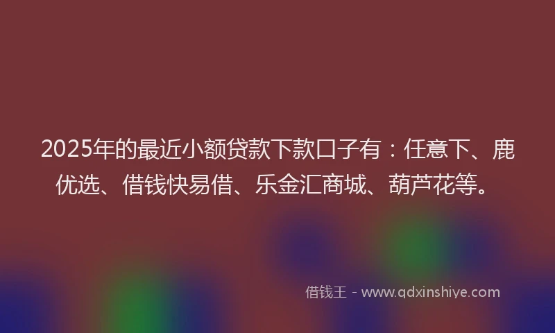 2025年的最近小额贷款下款口子有:任意下、鹿优选、借钱快易借、乐金汇商城、葫芦花等。