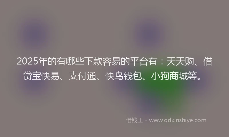2025年的有哪些下款容易的平台有：天天购、借贷宝快易、支付通、快鸟钱包、小狗商城等。