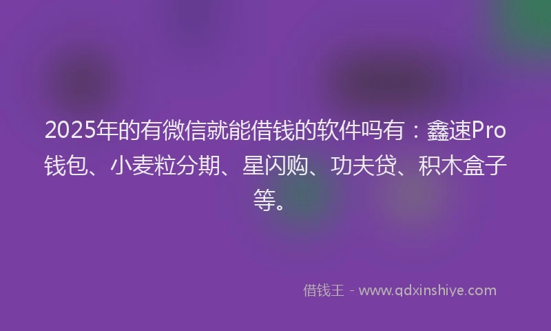 2025年的有微信就能借钱的软件吗有：鑫速Pro钱包、小麦粒分期、星闪购、功夫贷、积木盒子等。