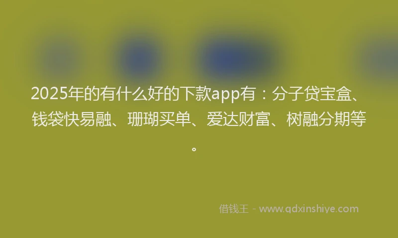 2025年的有什么好的下款app有：分子贷宝盒、钱袋快易融、珊瑚买单、爱达财富、树融分期等。