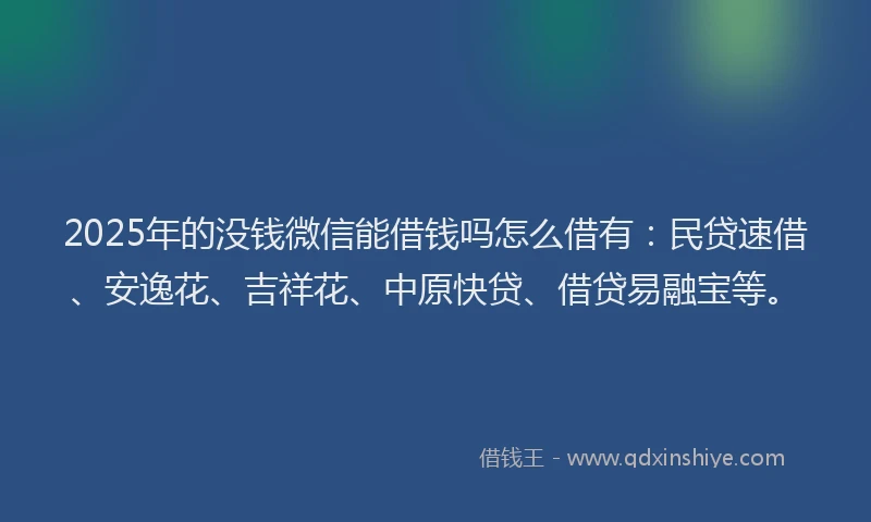 2025年的没钱微信能借钱吗怎么借有：民贷速借、安逸花、吉祥花、中原快贷、借贷易融宝等。