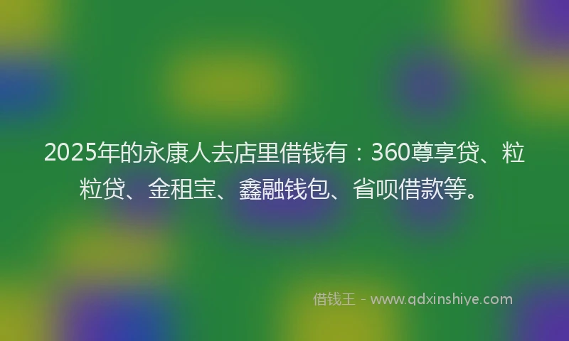 2025年的永康人去店里借钱有：360尊享贷、粒粒贷、金租宝、鑫融钱包、省呗借款等。