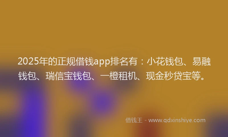 2025年的正规借钱app排名有：小花钱包、易融钱包、瑞信宝钱包、一橙租机、现金秒贷宝等。