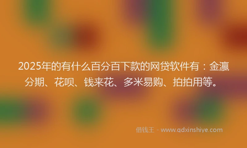 2025年的有什么百分百下款的网贷软件有：金瀛分期、花呗、钱来花、多米易购、拍拍用等。