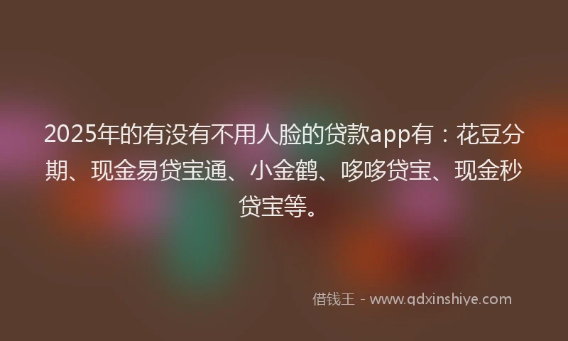 2025年的有没有不用人脸的贷款app有：花豆分期、现金易贷宝通、小金鹤、哆哆贷宝、现金秒贷宝等。